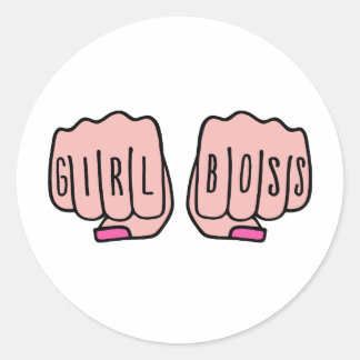 Girl boss female hands classic round sticker