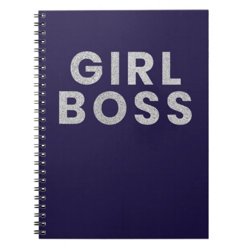 Girl Boss Glitter Silver Blue Modern Girly Chic Notebook