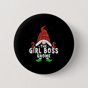 Girl Boss Gnome Buffalo Plaid Matching Family Chri Button