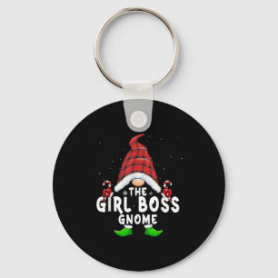 Girl Boss Gnome Buffalo Plaid Matching Family Chri Keychain