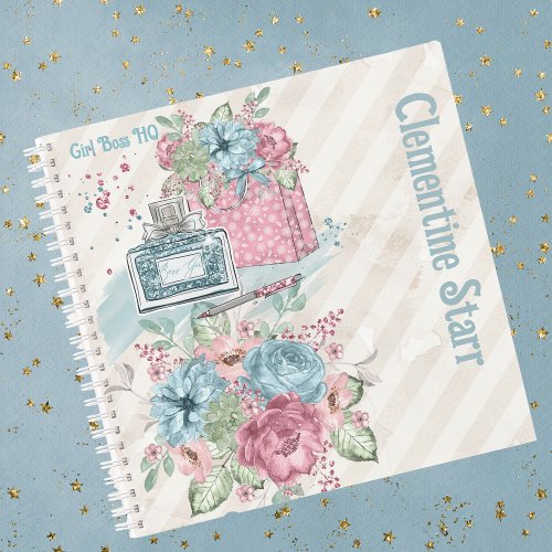 Girl Boss HQ Floral Cream Stripes Planner Notebook