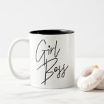 GIRL BOSS modern minimal hand lettered type black Two-Tone Coffee Mug<br><div class="desc">by kat massard >>> kat@simplysweetPAPERIE.com<<<
A stylish way to sip with this relevant quote in trendy hand lettered type.  Perfect for a work from home mothers and female entrepreneurs</div>