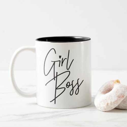 GIRL BOSS modern minimal hand lettered type black Two_Tone Coffee Mug