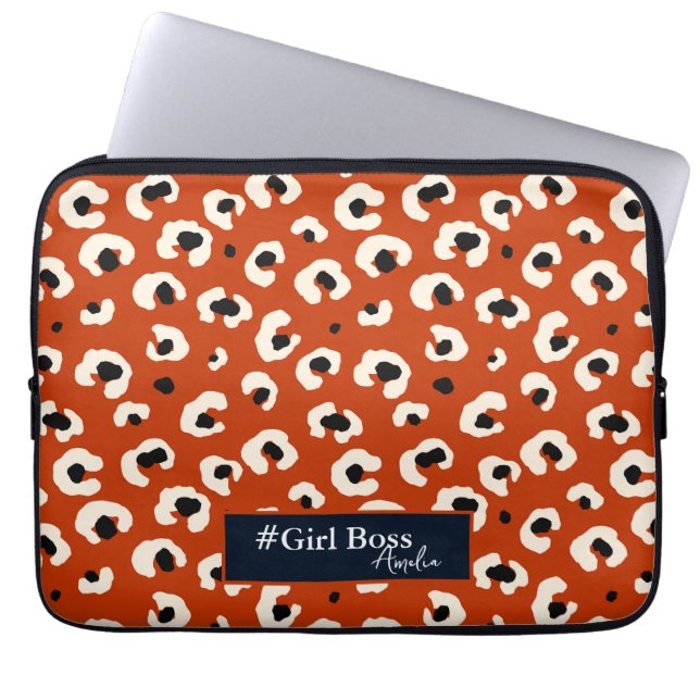 Girl Boss Personalized Bold Leopard Print Laptop Sleeve (Front)