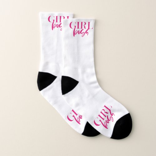 Girl Boss  Pink Text Woman Socks