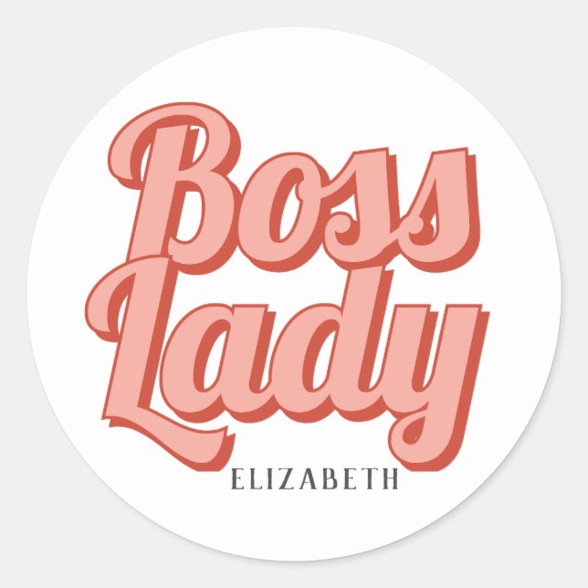 Girl Boss Retro Customized name  Classic Round Sti Sticker (Front)