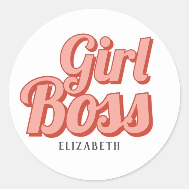 Girl Boss Retro Customized name  Classic Round Sticker (Front)