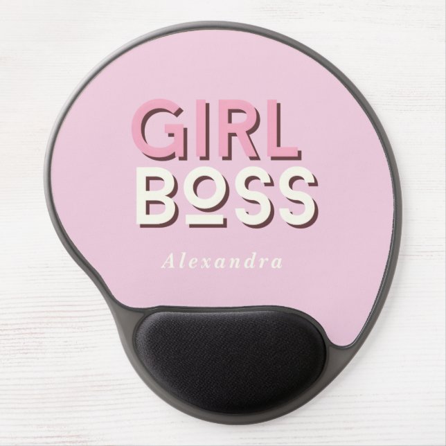 Girl Boss Retro Minimal Pink Gel Mouse Pad (Front)