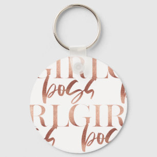 Girl Boss Rose Gold Black Text Keychain