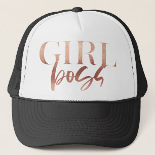 Girl Boss Rose Gold Black Text Trucker Hat