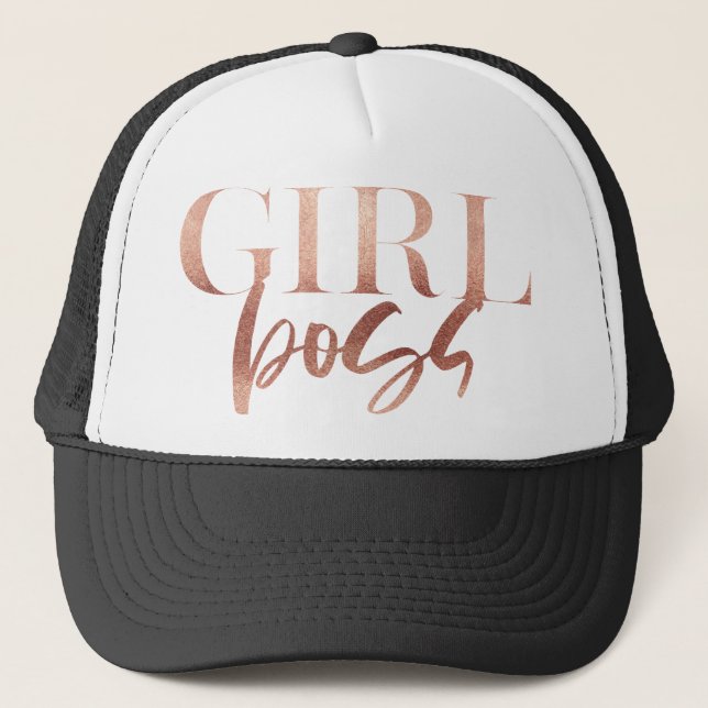 Girl Boss | Rose Gold Black Text | Trucker Hat (Front)