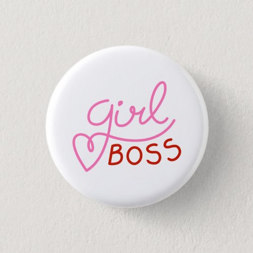 Girl Boss typography Hot Pink Red Hearts Button