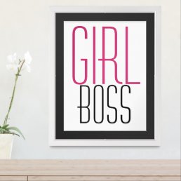 Girl Boss Typography Pink Black  Framed Art