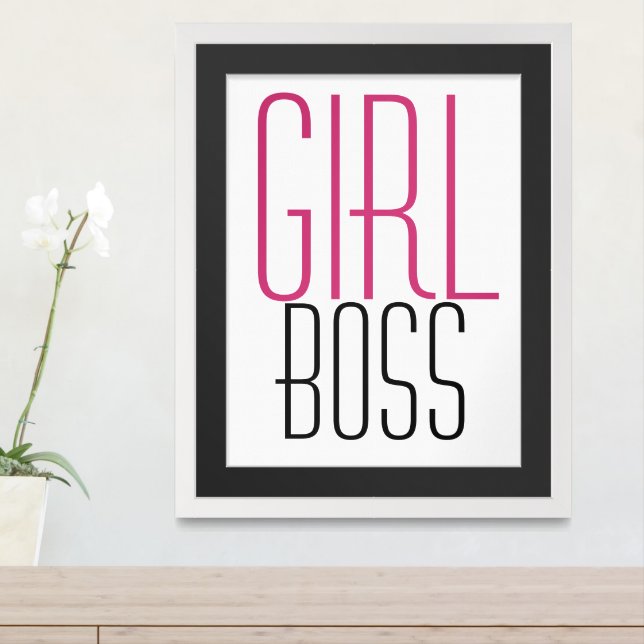 Girl Boss Typography Pink Black  Framed Art (Entryway)
