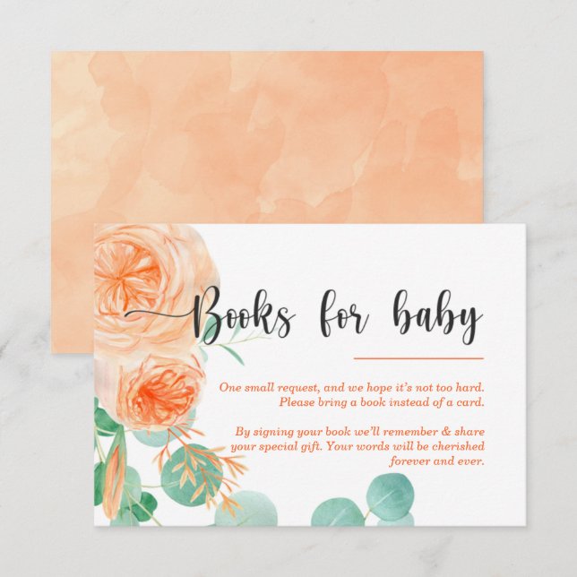 Girl Botanical teal and orange Books for baby Invitation (Front/Back)
