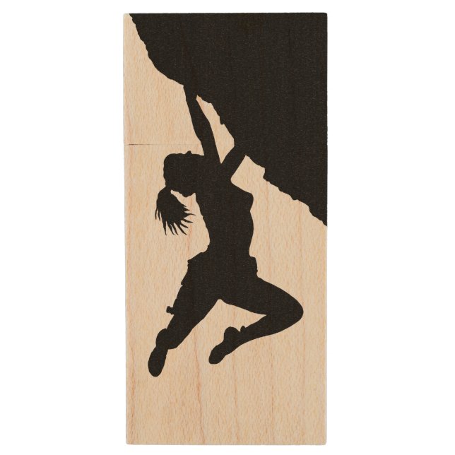 girl bouldering Maple wood USB drive (Front Vertical)