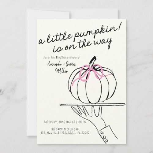 Girl Bow Fall Baby Shower Pumpkins hand drawn Save The Date