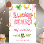 Girl Bow Glitter Lucky Seven St Patrick Birthday Invitation<br><div class="desc">Girl Bow Glitter St Patrick Birthday Invitation,  Lucky Seven Clover Girl Birthday Invite,  Editable Shamrock Kids Birthday Party</div>