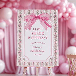 Girl Bow Love Shack Birthday Party Welcome Sign