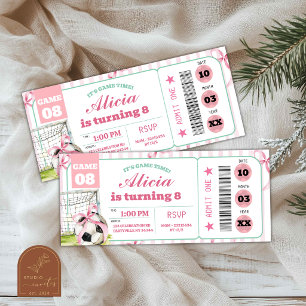 Girl Bow Softball Birthday Ticket Invitation