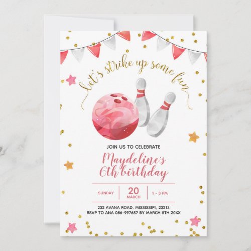 Girl Bowling Birthday Invitation