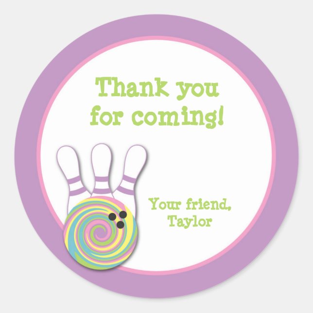 Girl Bowling Birthday Party Favor Stickers (Front)