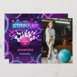 Girl Bowling Birthday Photo Invitation