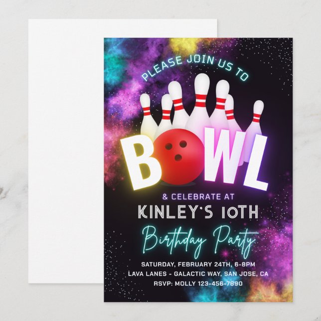 Girl Bowling Party Invitation | Bowling Invitation (Front/Back)