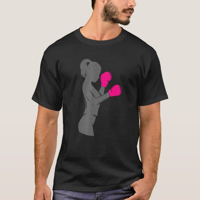 Girl Boxer Woman Boxing Hot Pink Boxing Gloves     T-Shirt (Front)
