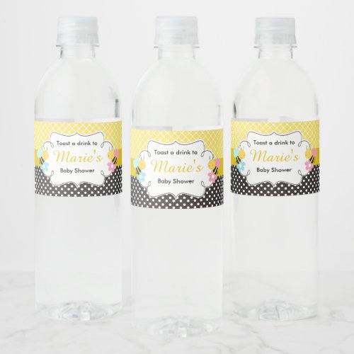 Girl  Boy Bees Yellow and Black Baby Shower Water Bottle Label