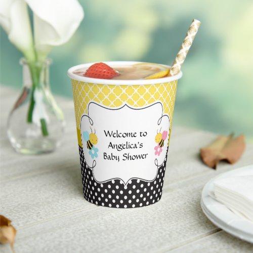 Girl Boy Bumble Bee Yellow and Black Baby Shower Paper Cups