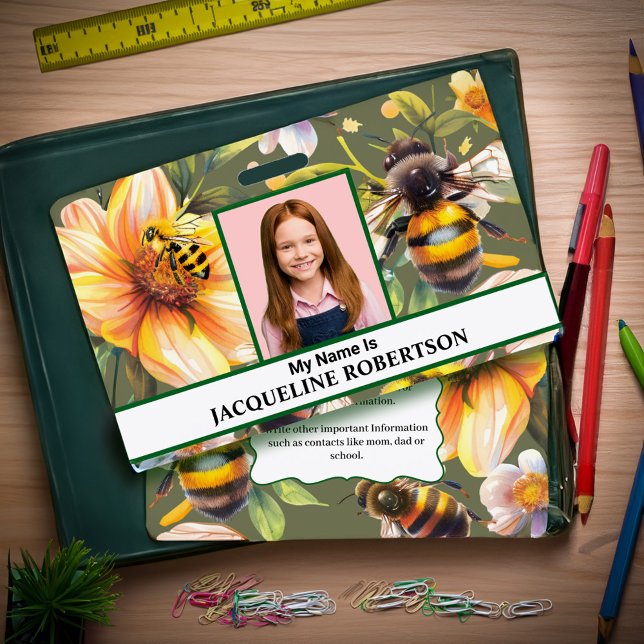 Girl Boy Child Photo Name School ID Card Custom    Badge (Girl Boy Child Photo Name School ID Card Custom Badge for your child to wear at school and events. )