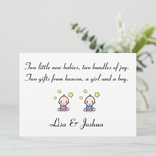 Girl  Boy Customized Twin Babies Congratulations Card