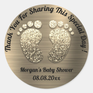 Girl Boy Gold Feet Baby Shower Favor Thank You Classic Round Sticker