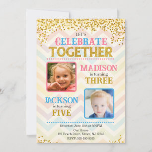 Girl Boy Joint Siblings Birthday Party Photo Invitation