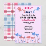 Girl, Boy Reveal, Storks, Heart Flower Baby Shower Invitation