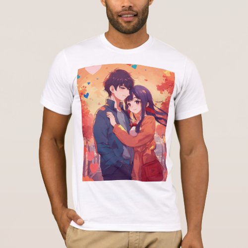 Girl  boy showing love for each other anime art m T_Shirt