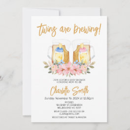 Girl Boy Twins Baby is Brewing Baby Shower Invitation