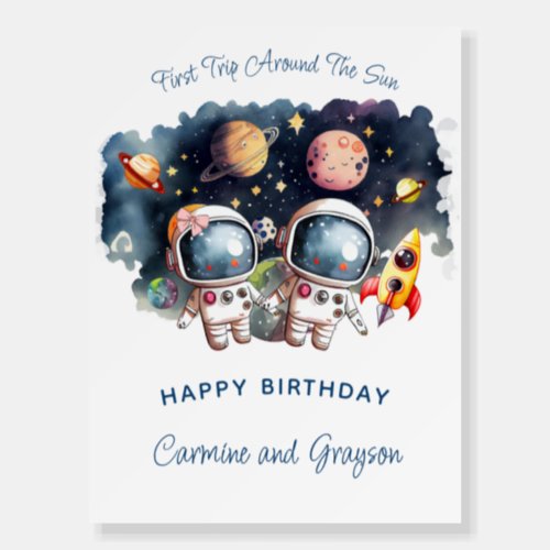 Girl Boy Twins Outerspace Happy Birthday  Foam Board