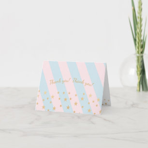 Girl Boy Twins thank you, pink blue gold stars You Card