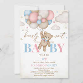 Girl Boy We Can Bearly Wait Baby Shower Invitation