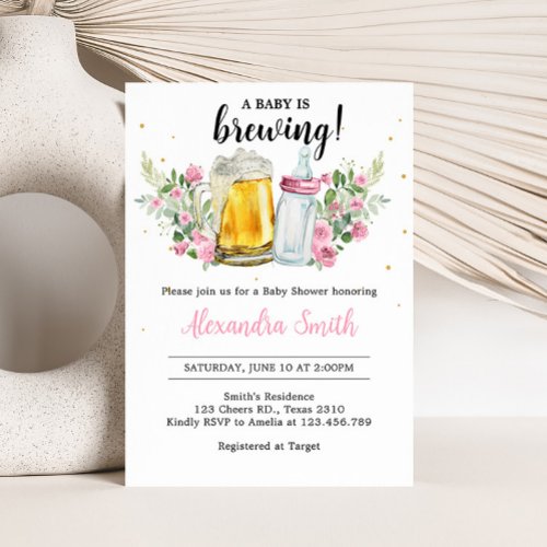 Girl Brewing Beer and Bottle Baby Shower  Invitation