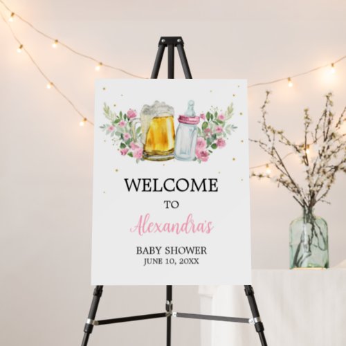 Girl Brewing Beer and Bottle Welcome Sign