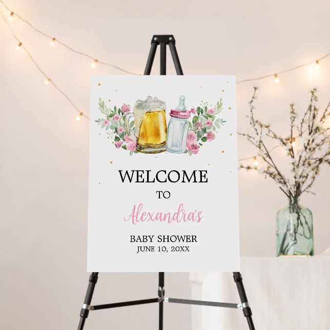 Girl Brewing Beer and Bottle Welcome Sign (In Situ (Stand))
