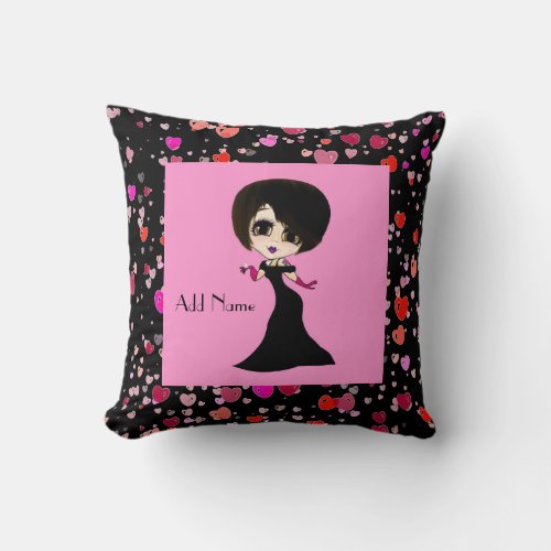 Girl brown eyes prom caricature personalized throw pillow