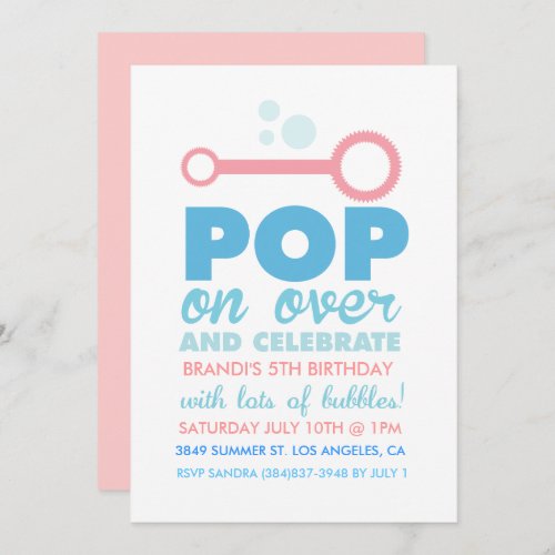 (Girl) Bubble Party Themed Birthday Invite