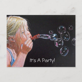 GIRL: BUBBLES: ART: PARTY: INVITATION