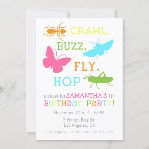 Girl Bug Insect Birthday Party Invitation