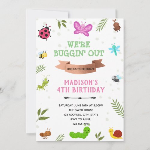 Girl bug insects theme  invitation