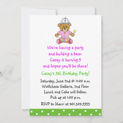 Girl Build a Bear Invitation